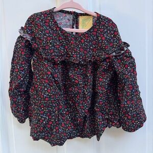 ThereAbouts 4T Girls Floral Kids Long Sleeve Blouse Top with Ruffle Accents